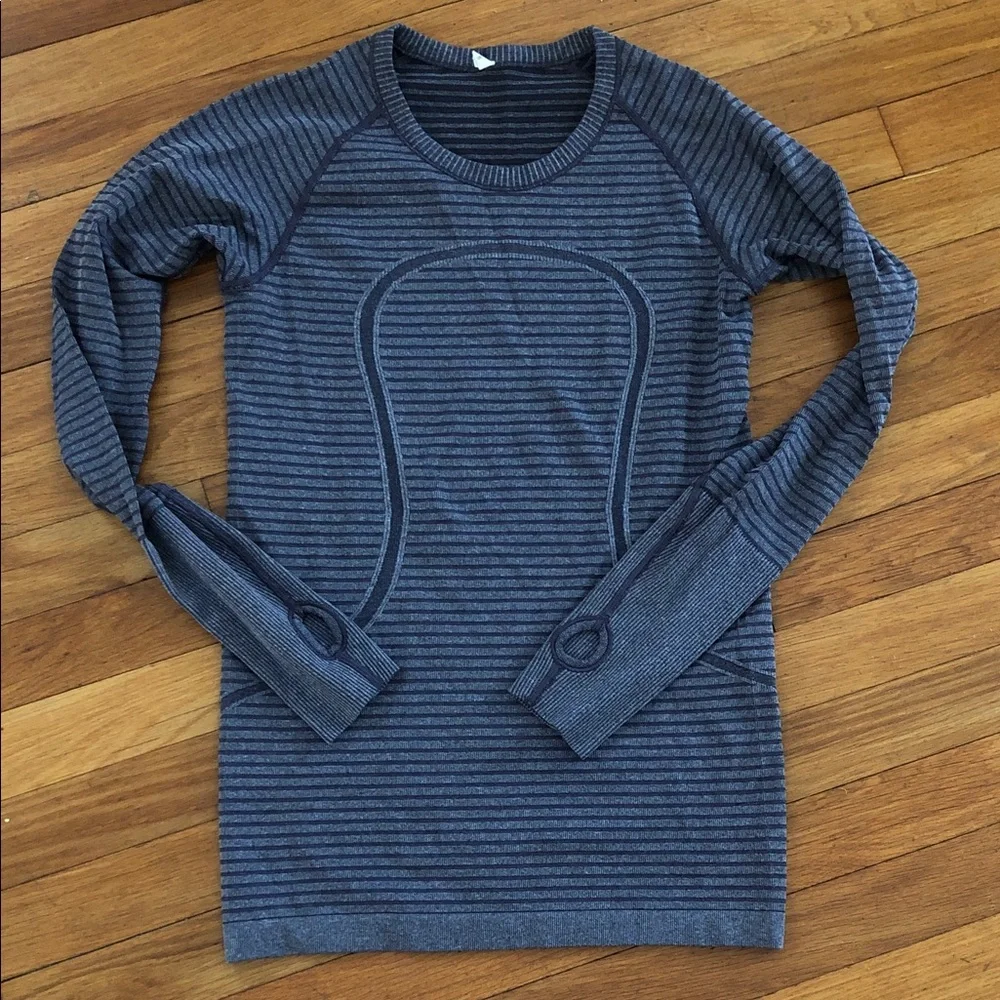 Lululemon Athletica gray/purple Striped swiftly tech run top EXCELLENT worn once - Picture 2 of 5